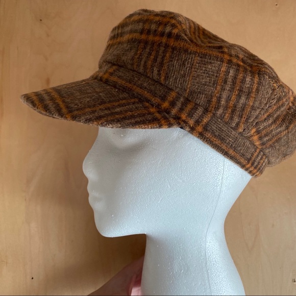 Womens Brown Plaid Hat with Brim Checkered Brown - Picture 3 of 8